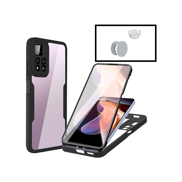 Kit Capa 360° Proteção Frente e Verso + 1 HandHolder + 1 Suporte HandHolder Branco para Xiaomi Poco X4 NFC - Preto