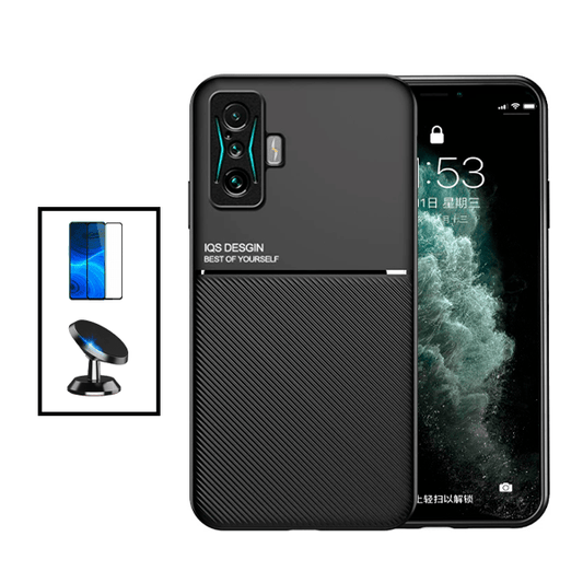 Kit Capa Traseira Magnética Anti Choque + Película de Vidro Temperado GorilasGlass + Suporte Magnético para Xiaomi Redmi K50 Gaming - Preto