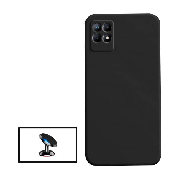 Kit Suporte Magnético + Capa Proteção Traseira Silicone para Realme Narzo 50i - Preto