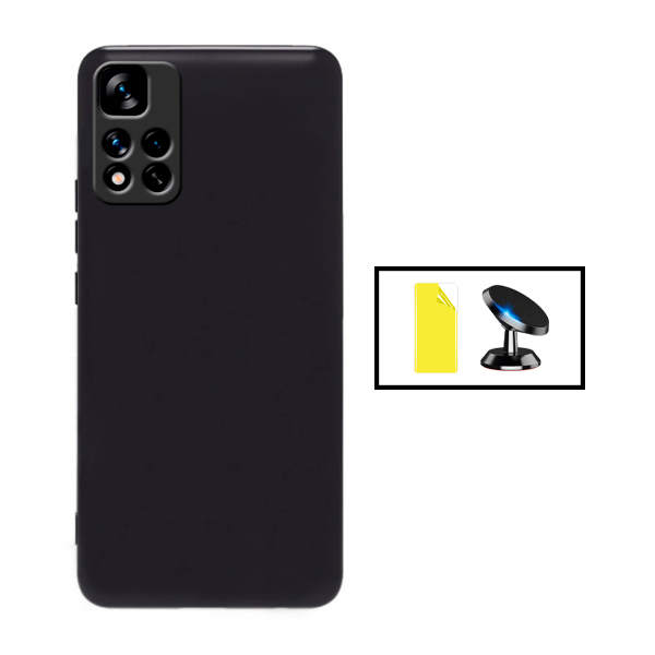 Kit Película Protectora de Hydrogel Frente + Capa Proteção Traseira Silicone + Suporte Magnético para Xiaomi Redmi 10 Prime 2022 - Preto