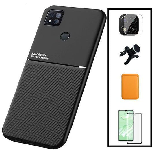 Kit Capa Traseira Magnética Anti Choque + Carteira Magnetica Laranja + Película de Vidro Temperado GorilasGlass + Película Protectora para Câmara Traseira + Suporte Magnético Com Pernas para Xiaomi Poco C31