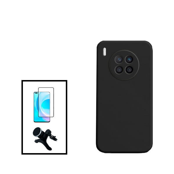 Kit Película de Vidro Temperado GorilasGlass + Capa Proteção Traseira Silicone + Suporte Magnético Com Pernas para Honor 50 Lite - Preto