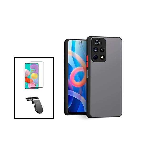 Kit Capa Traseira Proteção Camara + Película de Vidro Temperado GorilasGlass + Suporte de Carro Magnético L para Xiaomi Poco M4 Pro - Preto