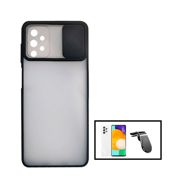 Kit Capa Proteção Camara Deslizante + Película Hydrogel Full Cover + Suporte Magnético L para Samsung Galaxy A52 - Preto