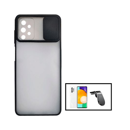 Kit Capa Proteção Camara Deslizante + Película Hydrogel Full Cover + Suporte Magnético L para Samsung Galaxy A52s 5G - Preto