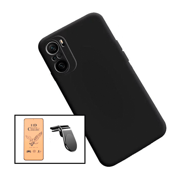Kit Vidro Temperado Ceramica Full Cover + Capa Proteção Traseira Silicone + Suporte de Carro Magnético L para Xiaomi Redmi Note 10 Pro