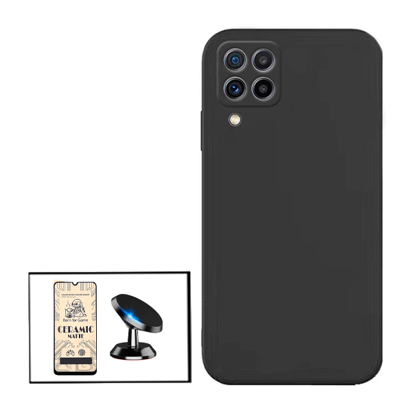 Kit Vidro Temperado Ceramica Full Cover + Capa Proteção Traseira Silicone + Suporte Magnético para Samsung Galaxy F22