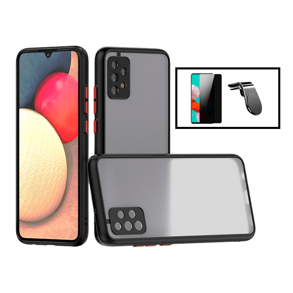 Kit Capa Traseira Proteção Camara + Película de Vidro Temperado Privacidade + Suporte Magnético L para Samsung Galaxy A52 - Preto