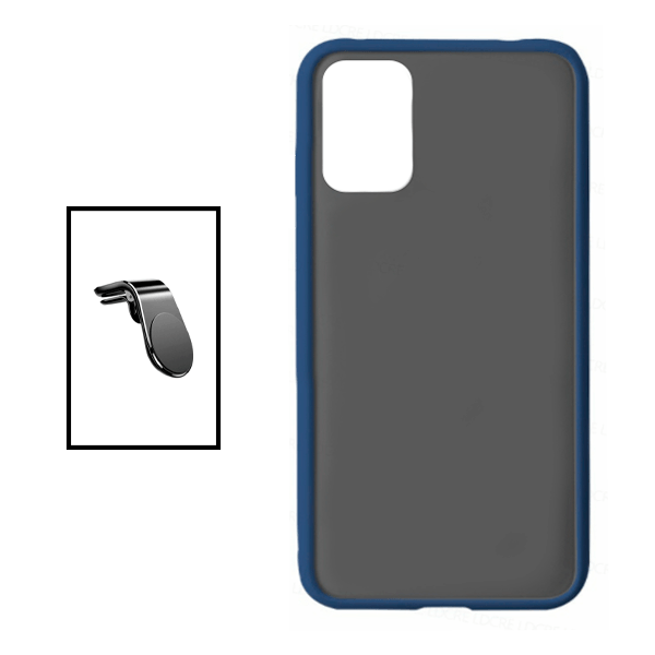 Kit Suporte de Carro Magnético L + Capa de Proteção Militar Magnética Janela Deslizante para Samsung Galaxy A13 - Azul/Transparente