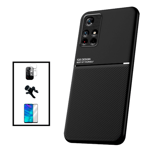 Kit Capa Traseira Magnética Anti Choque + Película de Vidro Temperado GorilasGlass + Película Protectora para Câmara Traseira + Suporte Magnético Com Pernas para Xiaomi Poco M4 Pro 5G