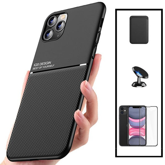 Kit Capa Traseira Magnética Anti Choque + Carteira Magnética Preto + Película de Vidro Temperado GorilasGlass + Suporte Magnético para Xiaomi Mi 11 Lite