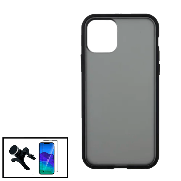 Kit Capa Traseira Anti Choque Fumada + Película de Vidro Temperado GorilasGlass + Suporte Magnético Com Pernas para iPhone 13 - Preto