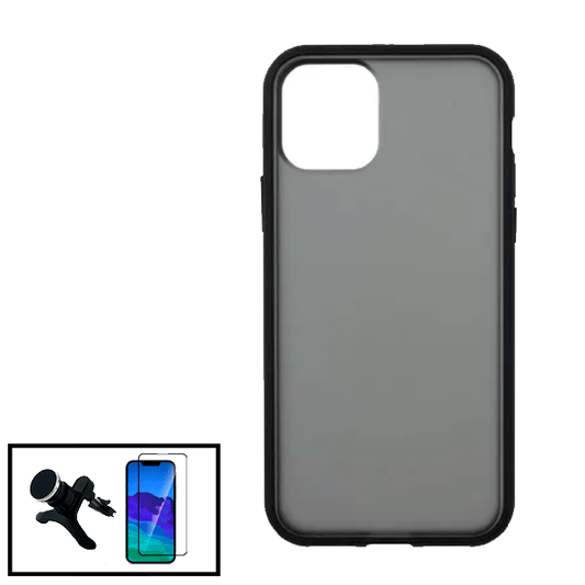 Kit Capa Traseira Anti Choque Fumada + Película de Vidro Temperado GorilasGlass + Suporte Magnético Com Pernas para iPhone 13 Pro Max - Preto