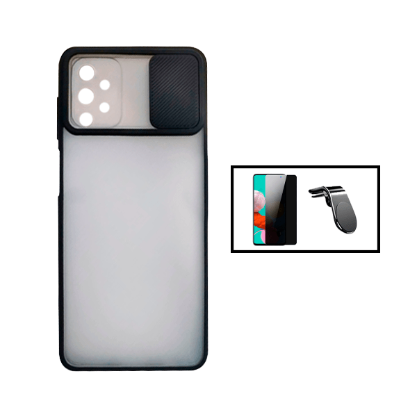 Kit Capa Proteção Camara Deslizante + Película de Vidro Temperado Privacidade + Suporte Magnético L para Samsung Galaxy A52 - Preto