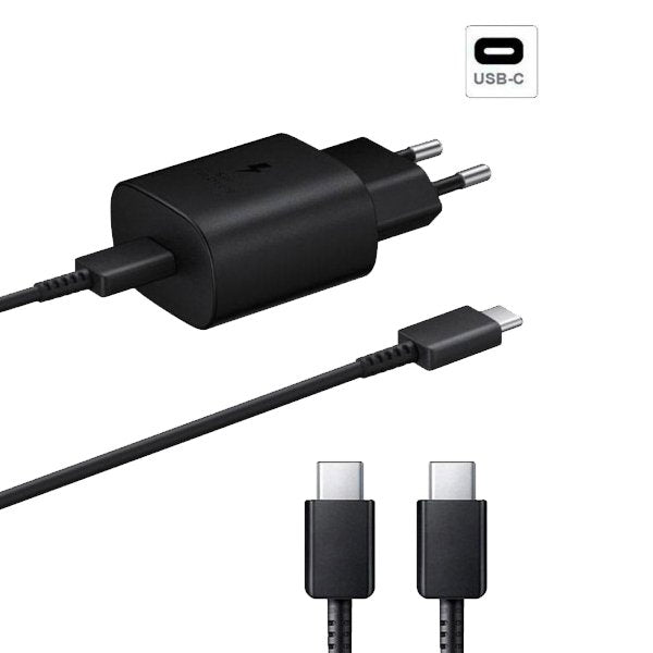 Kit Base de Carregador USB Type C FastCharge 45W + Cabo de Carregamento Type C to Type C FastCharger Preto para Samsung