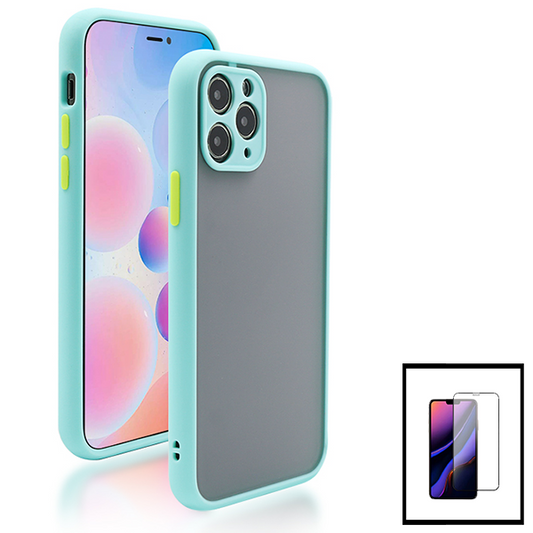 Kit Capa Traseira Proteção Camara + Película de Vidro Temperado GorilasGlass para iPhone 13 Pro Max - Azul Claro