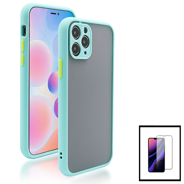 Kit Capa Traseira Proteção Camara + Película de Vidro Temperado GorilasGlass para iPhone 13 Mini - Azul Claro