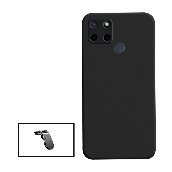 Kit Suporte de Carro Magnético L + Capa Proteção Traseira Silicone para Realme Narzo 50A - Preto