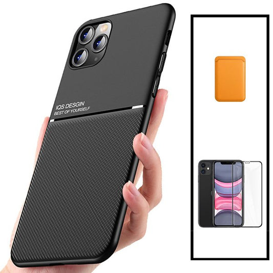 Kit Capa Traseira Magnética Anti Choque + Carteira Magnética Laranja + Película de Vidro Temperado GorilasGlass para Xiaomi Mi 11 Lite