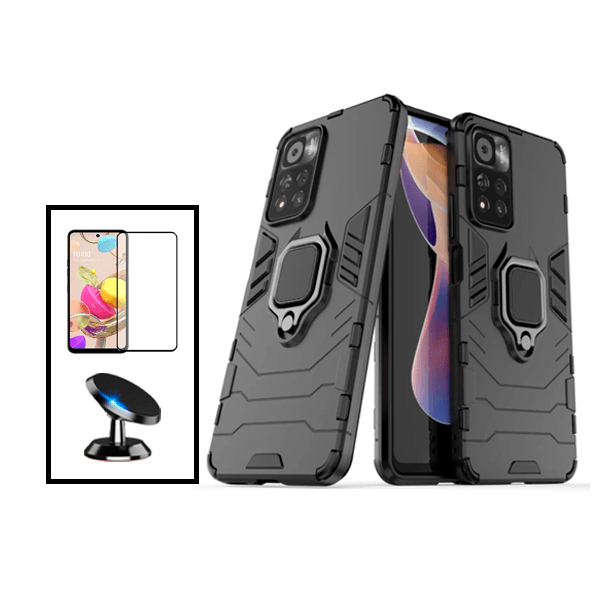 Kit Película de Vidro Temperado GorilasGlass + Capa de Proteção Militar Magnética + Suporte Magnético para Xiaomi Poco X4 NFC - Preto