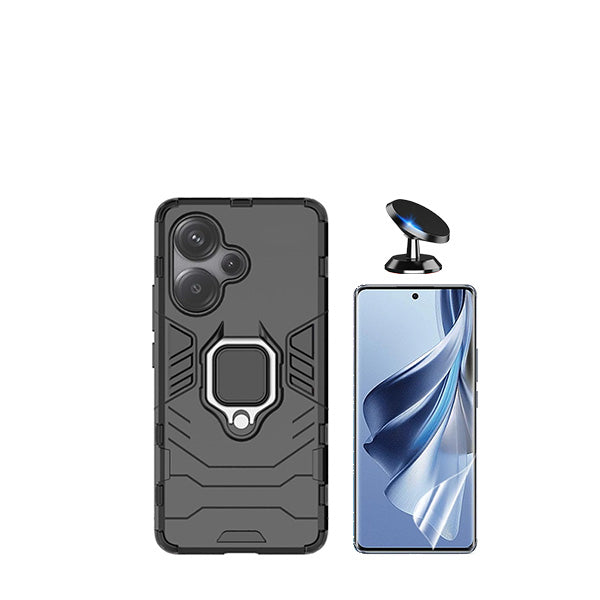 Kit Película Protectora de Hydrogel Frente + Capa de Proteção Militar Magnética + Suporte Magnético GIFT4ME para Xiaomi Redmi Note 13 Pro + Plus - Preto