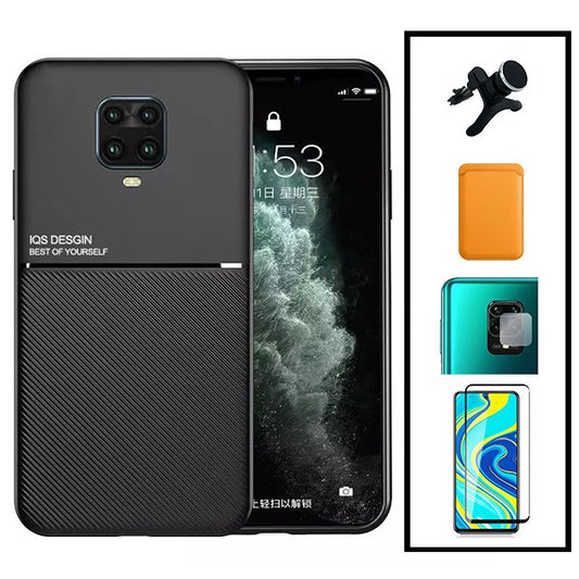 Kit Capa Traseira Magnética Anti Choque + Carteira Magnetica Laranja + Película de Vidro Temperado GorilasGlass + Película Protectora para Câmara Traseira + Suporte Magnético Com Pernas para Xiaomi Redmi Note 10 Lite