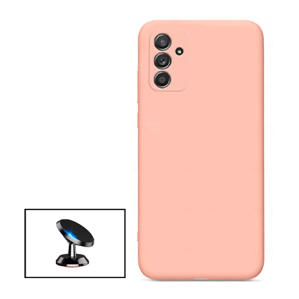 Kit Suporte Magnético + Capa Proteção Traseira Silicone para Samsung Galaxy M52 5G - Rosa