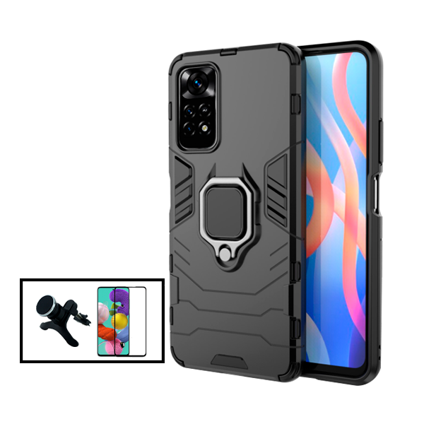 Kit Película de Vidro Temperado GorilasGlass + Capa de Proteção Militar Magnética + Suporte Magnético Com Pernas para Xiaomi Poco M4 Pro