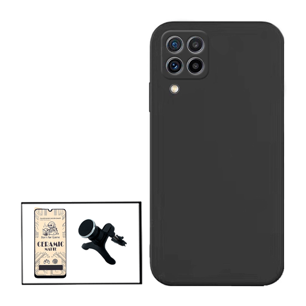 Kit Vidro Temperado Ceramica Full Cover + Capa Proteção Traseira Silicone + Suporte Magnético Com Pernas  para Samsung Galaxy M22