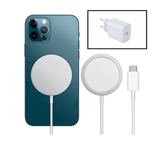 Kit Carregador Sem Fios Carga Rápida + Base de Carregador Type C FastCharge 20W para Apple iPhone 13 Pro - Branco