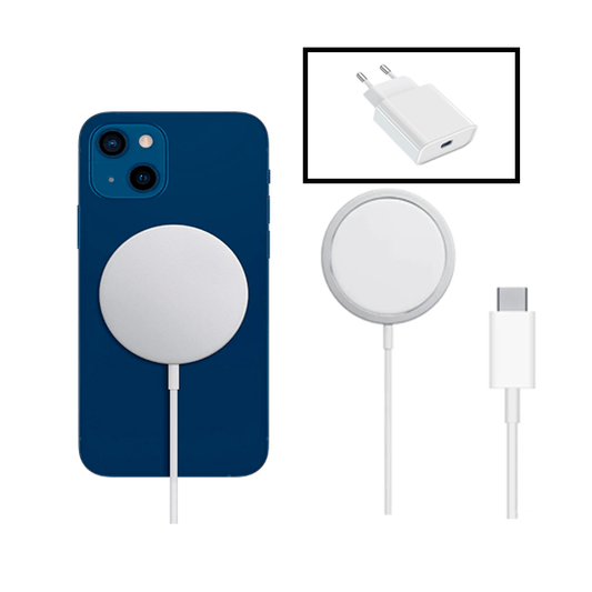 Kit Carregador Sem Fios Carga Rápida + Base de Carregador Type C FastCharge 20W para Apple iPhone 13 - Branco