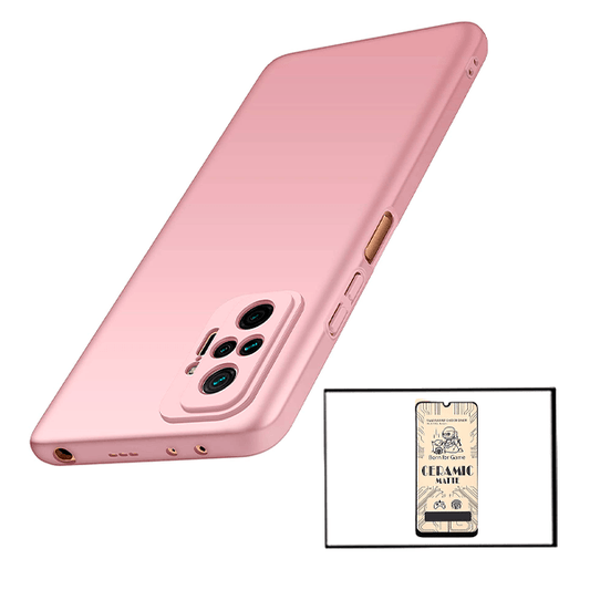 Kit Vidro Temperado Ceramica Full Cover + Capa Rígida e Fina para Xiaomi Redmi Note 10 Pro Rosa