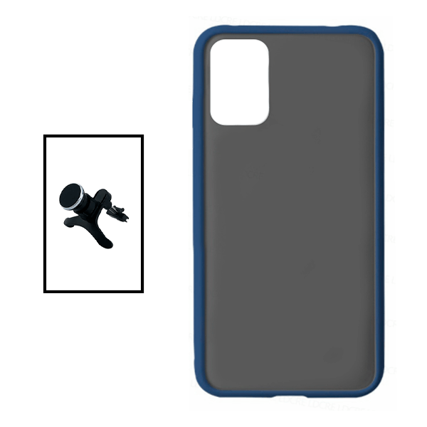 Kit Suporte Magnético Com Pernas + Capa de Proteção Militar Magnética Janela Deslizante para Samsung Galaxy A13 - Azul/Transparente