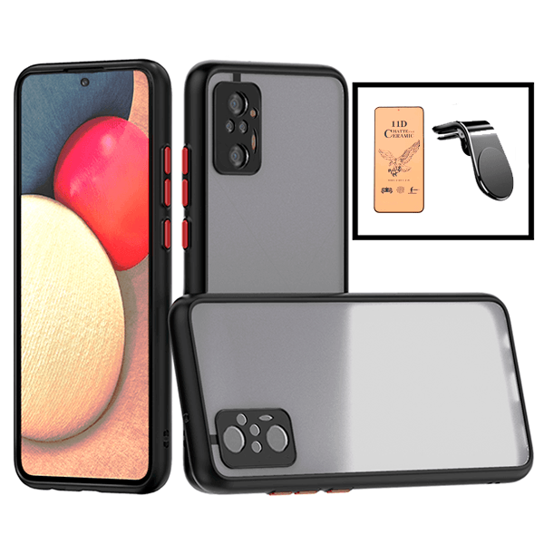 Kit Capa Traseira Proteção Camara + Vidro Temperado Ceramica Full Cover + Suporte Magnético Com Pernas para Xiaomi Redmi Note 10 Pro - Preto