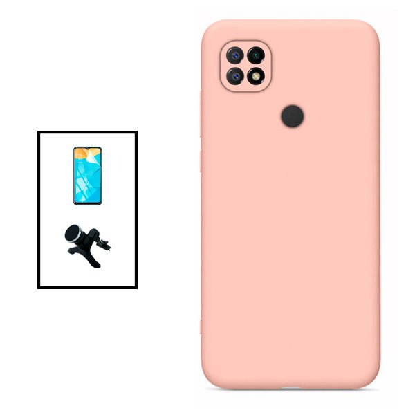 Kit Película Protectora de Hydrogel Frente + Capa Proteção Traseira Silicone + Suporte Magnético Com Pernas para Xiaomi Redmi 10C - Rosa