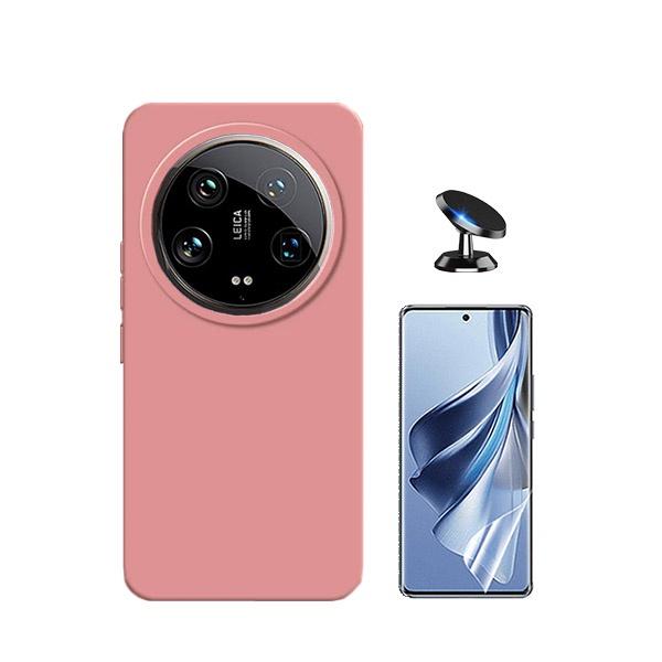 Kit Película ProtectOra de Hydrogel Frente + Capa Proteção Traseira Silicone + Suporte Magnético GIFT4ME para Xiaomi 14 Ultra - Rosa