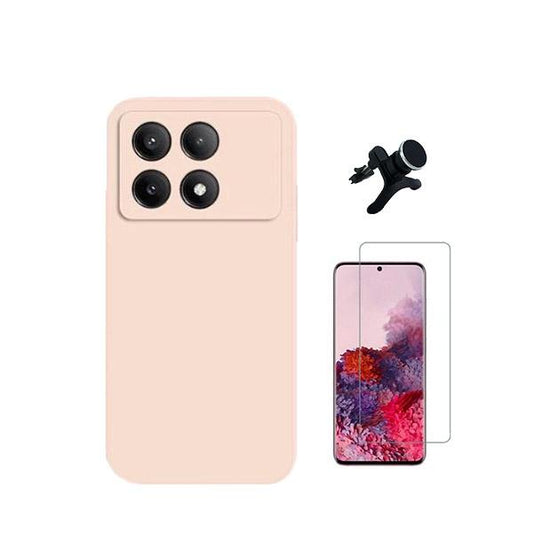 Kit Vidro Temperado ClearGorilasGlass + Capa Proteção Traseira Silicone + Suporte Magnético Com Pernas GIFT4ME para Xiaomi Poco X6 Pro 5G - Rosa