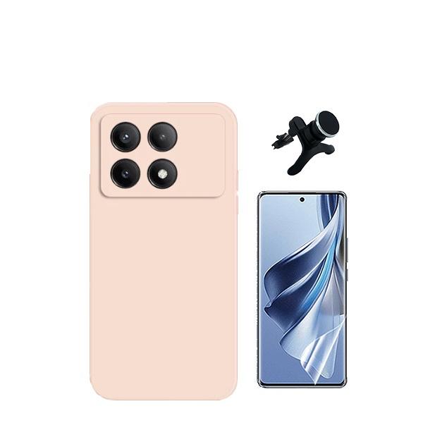 Kit Película Protectora de Hydrogel Frente + Capa Proteção Traseira Silicone + Suporte Magnético Com Pernas GIFT4ME para Xiaomi Poco X6 Pro 5G - Rosa