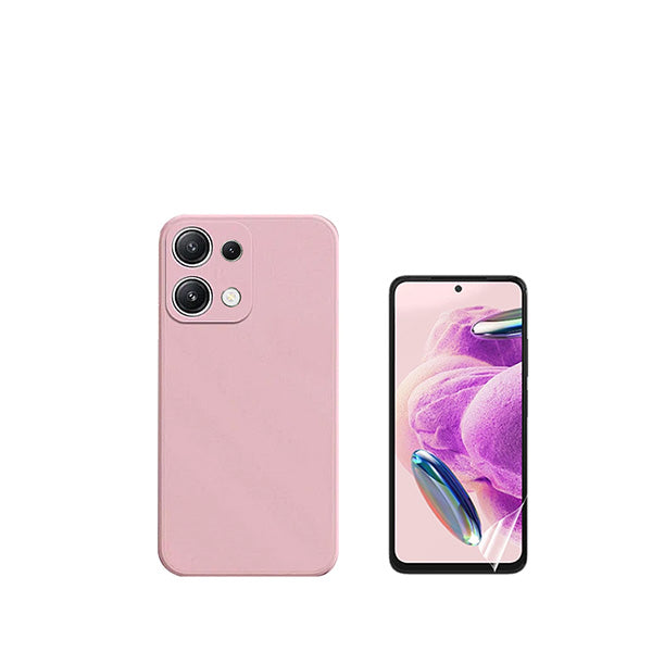 Kit Película Protectora de Hydrogel Frente + Capa Proteção Traseira Silicone GIFT4ME para Xiaomi Redmi Note 13 4G - Rosa