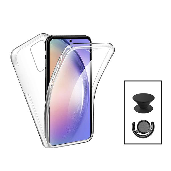 Kit Capa 360° Proteção Frente e Verso + 1 HandHolder + 1 Suporte HandHolder Preto para Oppo A57 - Transparente/Preto