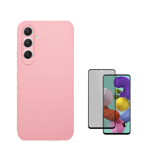 Kit Película de Vidro Temperado Privacidade + Capa Proteção Traseira Silicone GIFT4ME para Samsung Galaxy S23 FE - Rosa