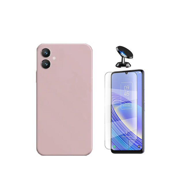 Kit Película Protectora de Hydrogel Frente + Capa Proteção Traseira Silicone + Suporte Magnético Phonecare para Samsung Galaxy A05 - Rosa