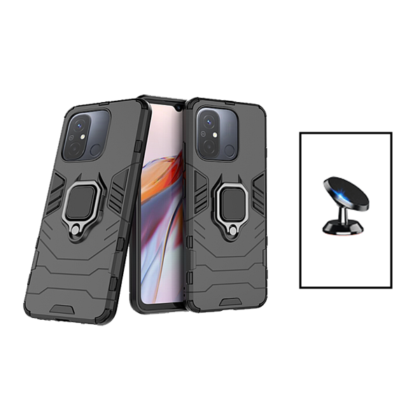 Kit Suporte Magnético + Capa de Proteção Militar Magnética para Xiaomi Redmi 12C - Preto