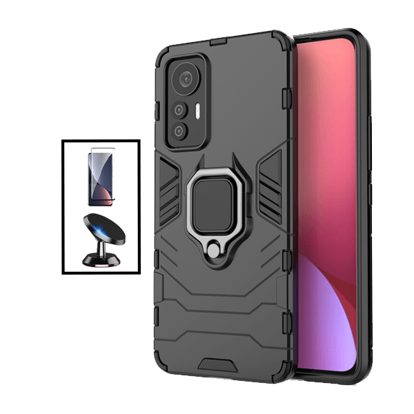 Kit Película de Vidro Temperado GorilasGlass Curvado + Capa de Proteção Militar Magnética + Suporte Magnético para Xiaomi 12S - Preto