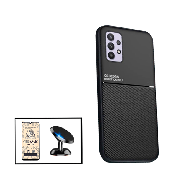 Kit Capa Traseira Magnética Anti Choque + Vidro Temperado Ceramica Full Cover + Suporte Magnético para Samsung Galaxy M32 5G