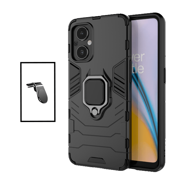 Kit Suporte de Carro Magnético L + Capa de Proteção Militar Magnética para OnePlus Nord N20 5G - Preto