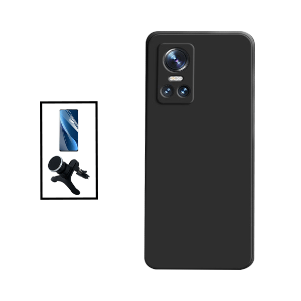 Kit Película Protectora de Hydrogel Frente + Capa Proteção Traseira Silicone + Suporte Magnético Com Pernas para Realme GT Neo 3 150W - Preto