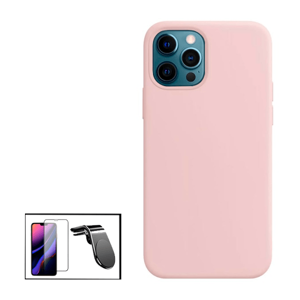Kit Película de Vidro Temperado GorilasGlass + Capa Proteção Traseira Silicone + Suporte Magnético Com Pernas para iPhone 13 Pro - Rosa