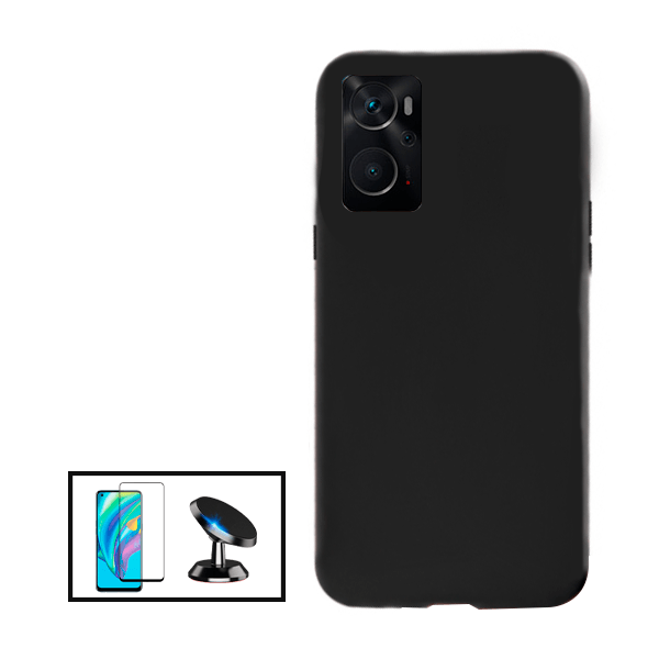 Kit Película de Vidro Temperado GorilasGlass + Capa Proteção Traseira Silicone + Suporte Magnético para Oppo A76 - Preto