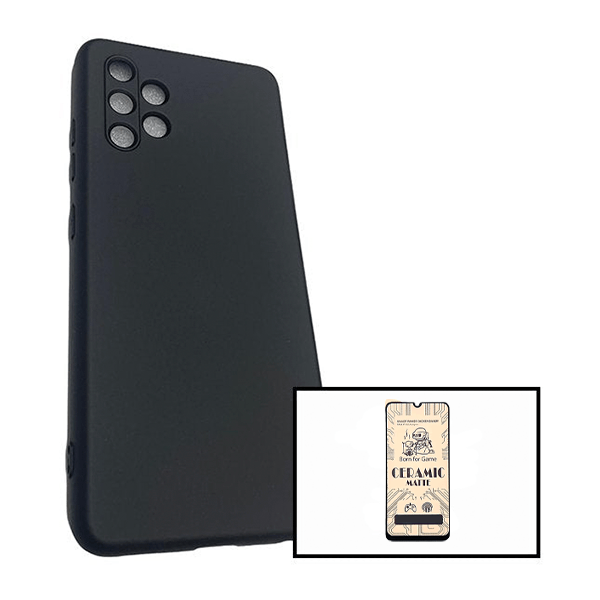 Kit Vidro Temperado Ceramica Full Cover + Capa Proteção Traseira Silicone para Samsung Galaxy A32 4G